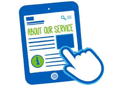 Icon showing a user learning about a service