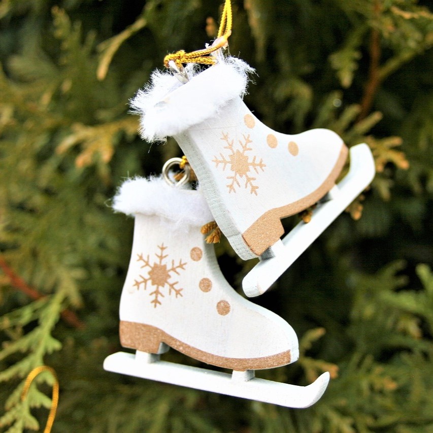 A Christmas tree decoration of pair of ice skates