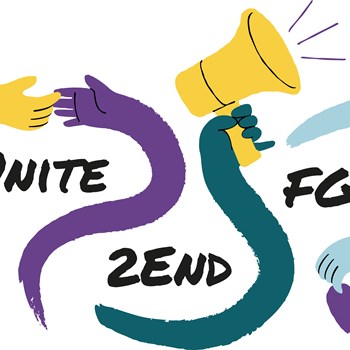 Logo for 2025 FGM Awareness campaign. Text reads: "#Unite, 2End, FGM"