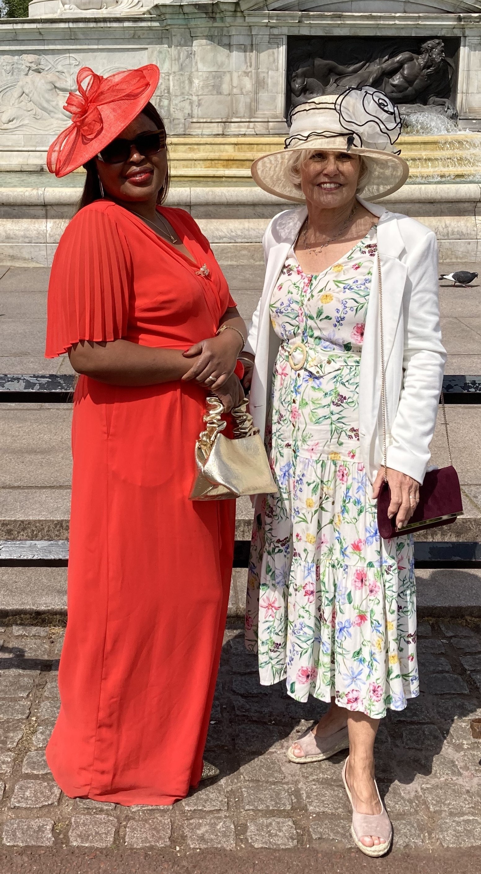 Janet Worroll and her guest Christine Jaricha attend the Buckingham Palace Garden Party