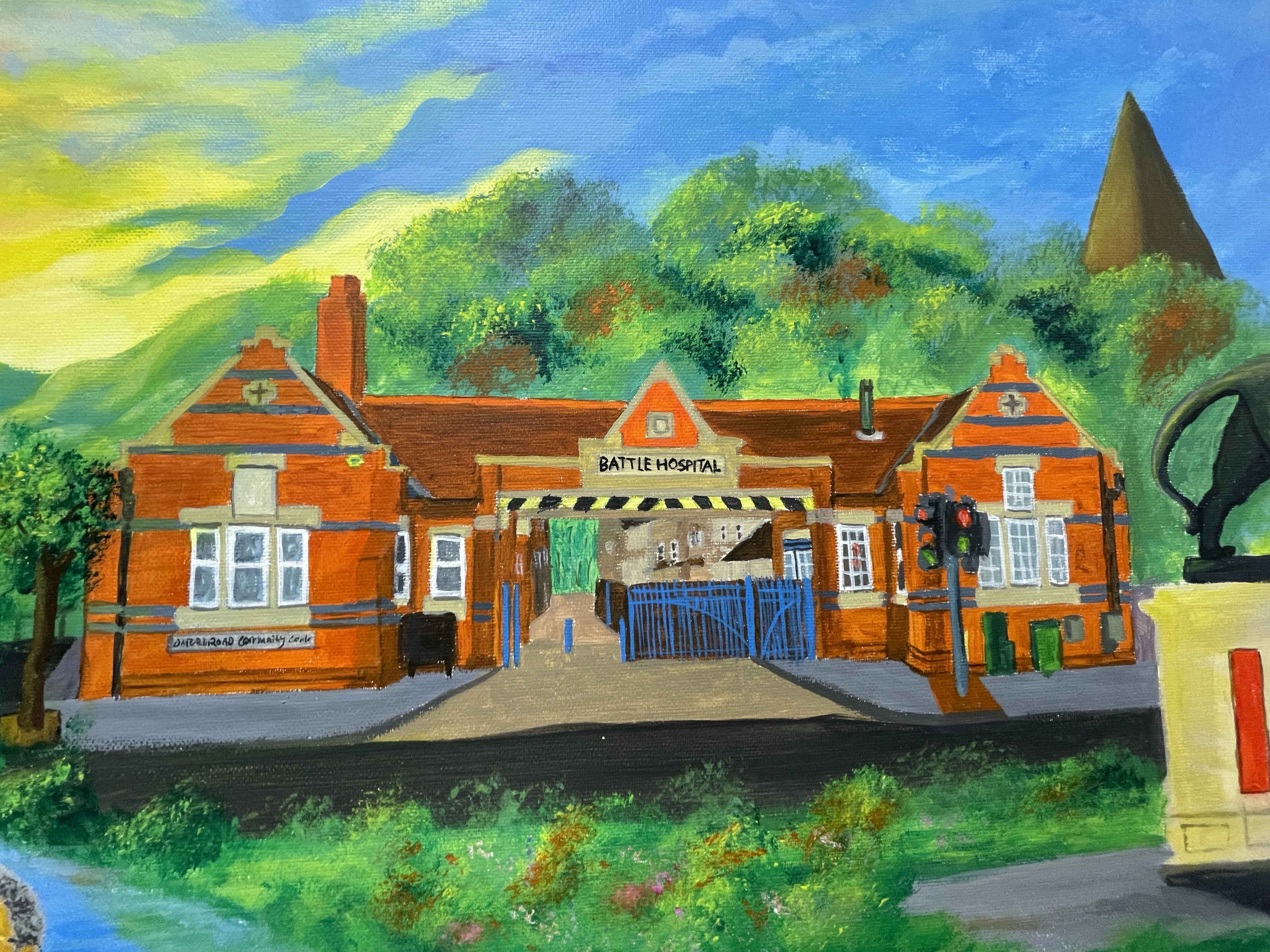 Windrush painting of a hospital 