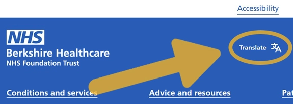 A desktop screenshot of this website with an arrow pointing to the 'Translate' button