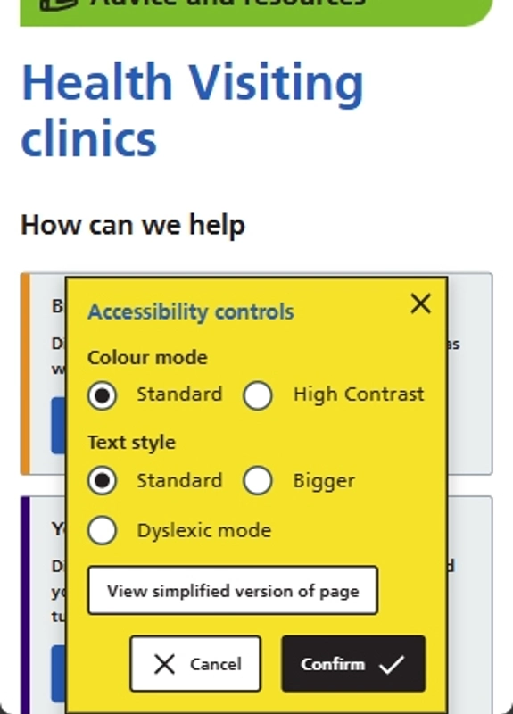 A mobile screenshot of the accessibility controls on this website