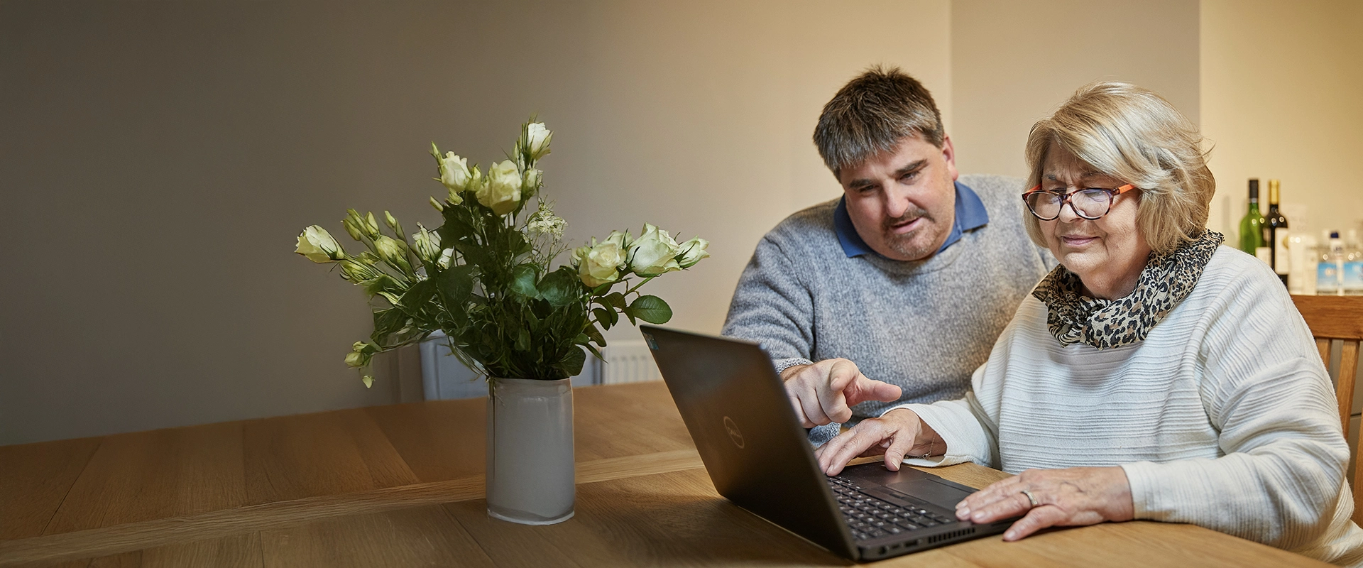 Adult and carer looking at laptop