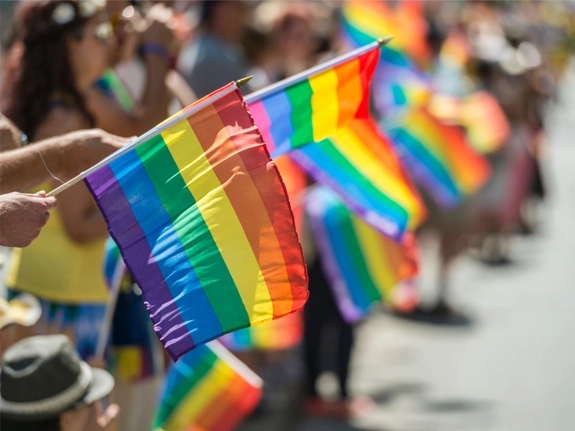 Pride flags at a parade