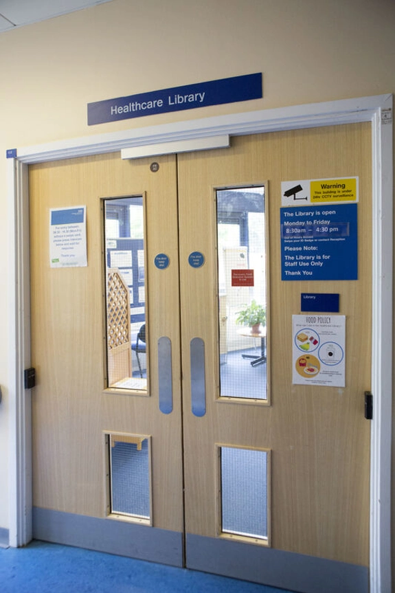 Front doors to the Healthcare Library at PPH
