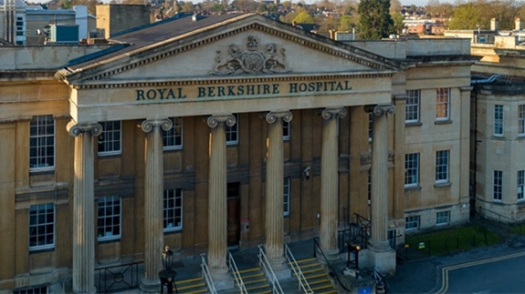 An aerial photo of Royal Berkshire Hospital facade